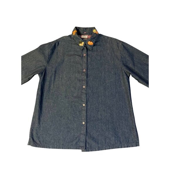 Vintage 90s Premier International Denim Blouse Womens M Removable Collar Pumpkin - Picture 14 of 16